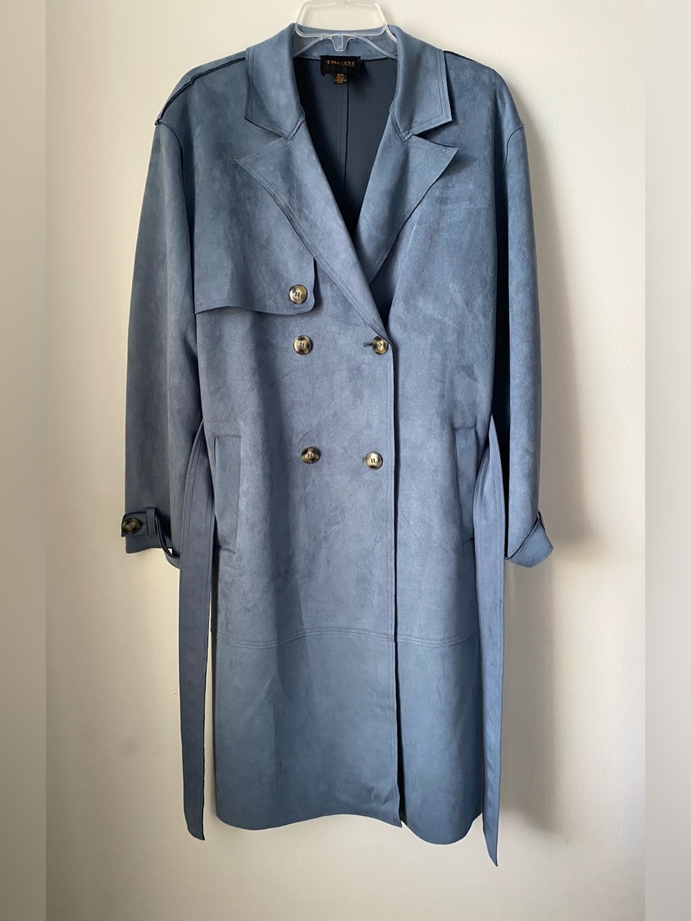 TRUTH by Republic Blue Faux Suede Belted Trench Coat - Size M